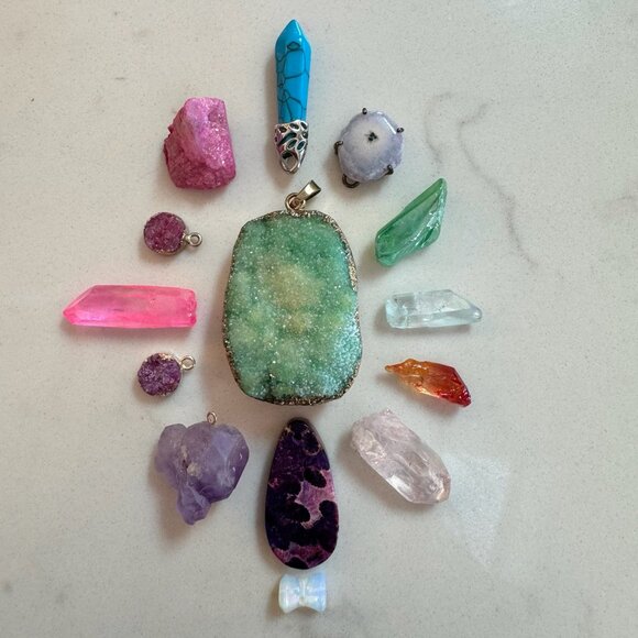 Crystal Druzy and Gemstone Pendant Lot - Picture 2 of 14